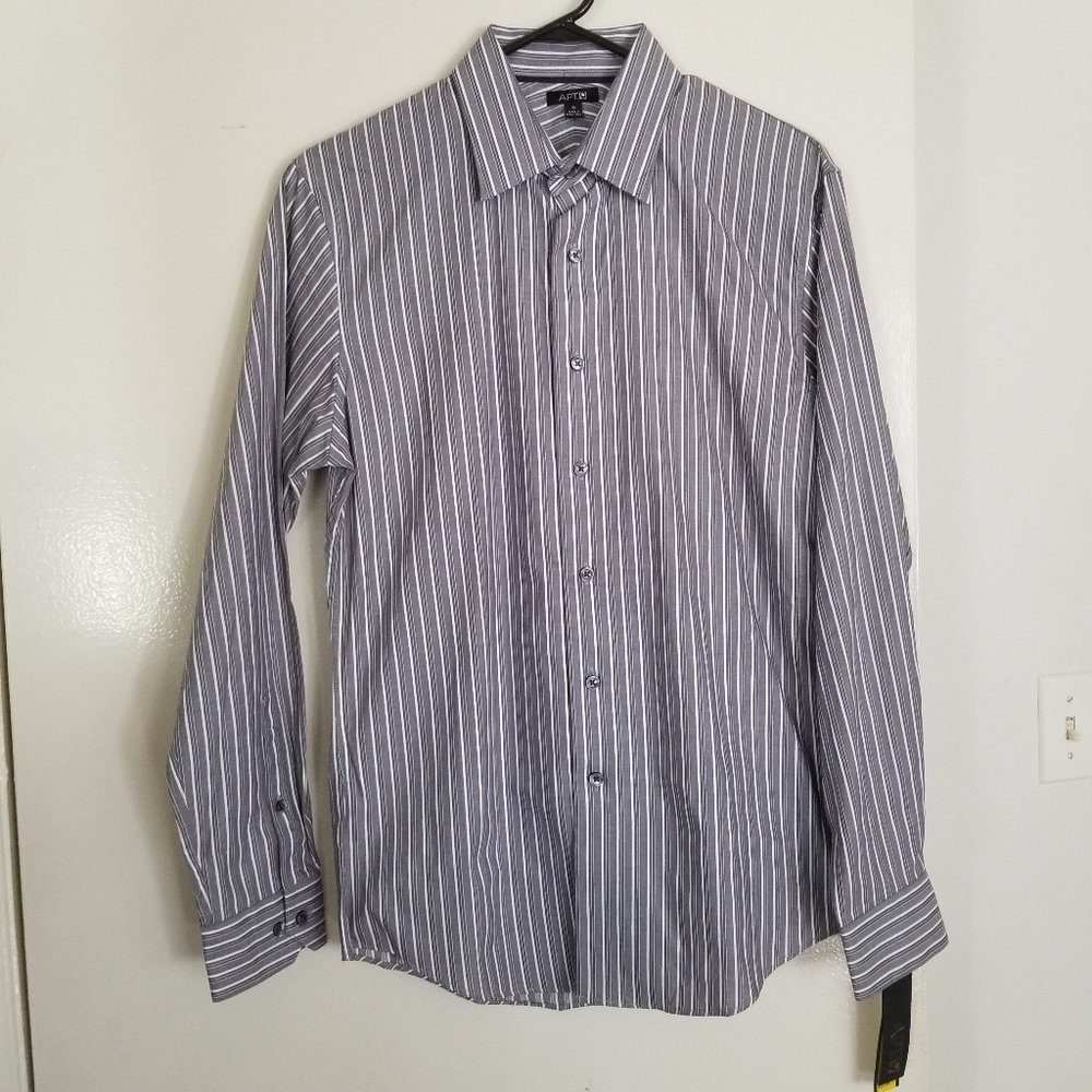 Apt 9 Grey/White Stripe Dress Shirt S